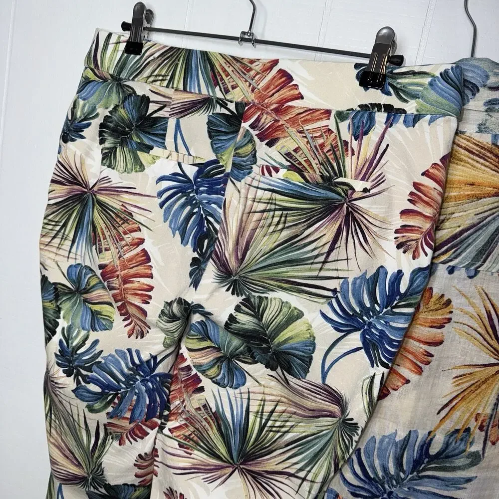 Chico's Tropical Leaf Print Pantsuit in Cream, Blue, Green, Orange